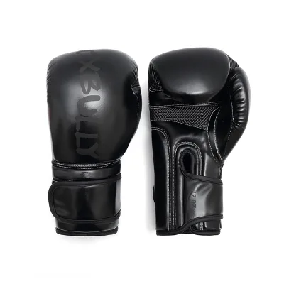 High Quality Lightweight Breathable Black Leather Private Label Attached Thumb Custom Logo Boxing Gloves