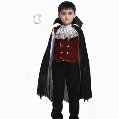 Halloween Best-Selling Boys' Echo Vampire Costume with Cloak and False Teeth Polyester Cloth