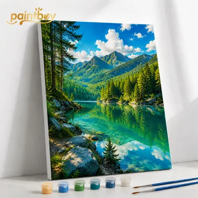 Decorative Printed Modern Landscape Painting with Numbers Stretched Cotton Art Kit Gift Set