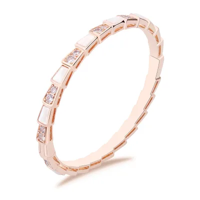 High Quality Luxury Inspired Women's Classic 18K Gold Plated Brass Crystal White Shell Snake Bangle