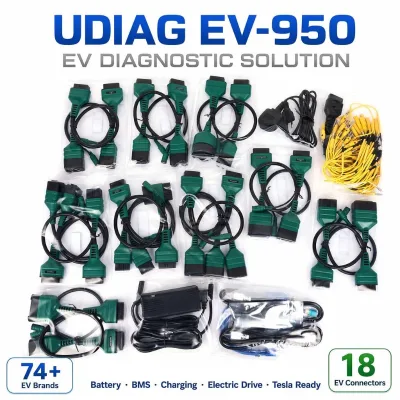 UDIAG EV-950 EV Diagnostic Solution 18 Connectors 74+ Electric Vehicle Brands Tesla BYD Battery BMS Charging System Scanner Kit