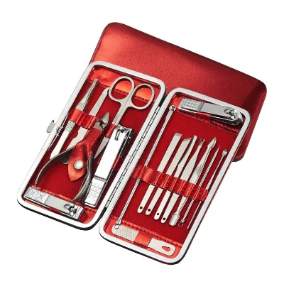 16 PCS Red PU Thick Bag Manicure Sets Nail Care Tools Belong Personal Beauty Care Include Large Nail Clipper and Cuticle Pusher