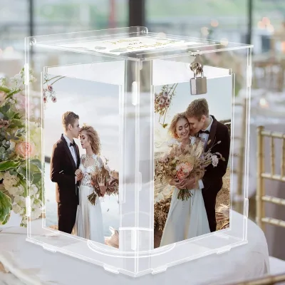 Stylish Wholesale clear Acrylic Card case with Photo for Wedding Reception
