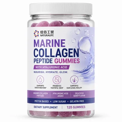 Marine Collagen Peptide Gummy Candy with Hyaluronic Acid for Daily Skin Hydration and Hair Nail Support