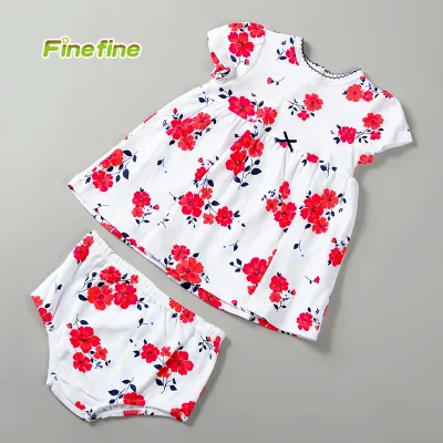 Fashion Kids Boutique Girl Dress Summer Cotton Floral Allover Printed Baby Dress