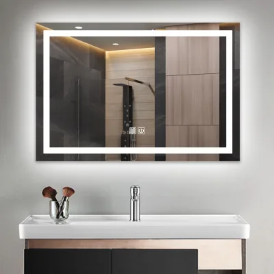 China Factory Defogger Touch Screen Mirror Home Decor Wall Rectangle Square 91*71cm Led Bathroom Mirror with Light