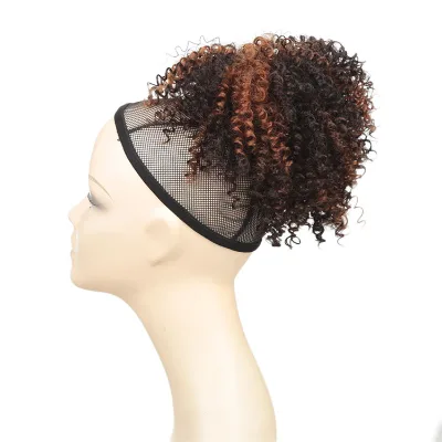8inch Short  Kinky Curl Afro Puff Hair Bun Synthetic Drawstring Ponytail Chignon for Women Updo Clip Hair Extension