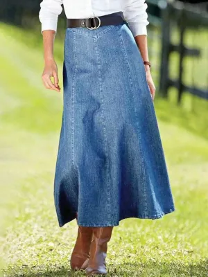 Women's Vintage Denim Skirt 0XL-4XL Size Straight Autumn Maxi Ripped Ruffles Casual Y2K Trendy Design Own Label Production Waist