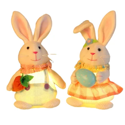 WOWEI Easter Standing Rabbit Toy Holding Egg Radish Light Rabbit Tabletop Decoration for Home Decor