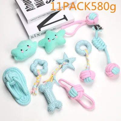 Macaron Color Dog Chew Toy Set, TPR Teething Bone Ring Star With Cotton Rope Knot Interactive Pet Toy Pack