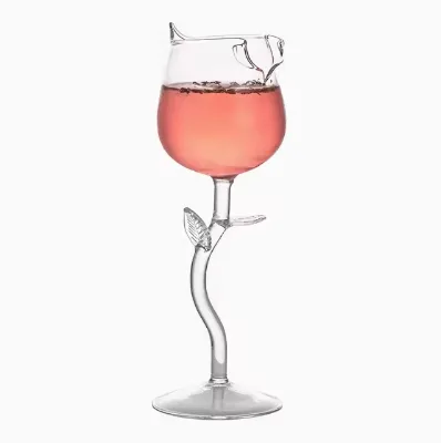 Red Wine and Cocktail Glass Set for Couples, Featuring Transparent Rose Highball Glasses