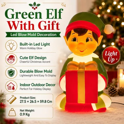 Green Holiday Mascot with Gift Box Night Garden Decor Featuring Original Drawing Service and Dependable On-time Delivery