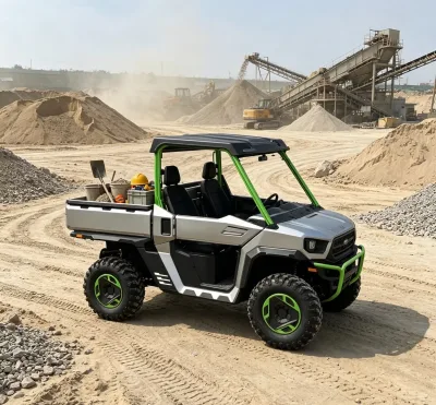 EU-200 2-seat Electric Utility Golf Cart With Reinforced Cargo Bed for Quarry Perimeter Inspection.