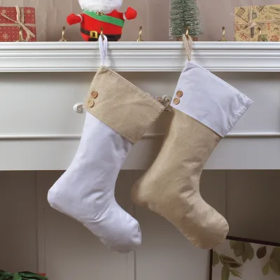 Hot-Selling Embroidery Custom Christmas Stockings Natural Burlap Canvas for Xmas Festival Gift Bag Decoration Supplies