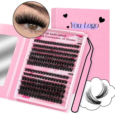 Wholesale Fluffy 3D Faux Mink c d Curl Cluster Eyelash Natural Extensions DIY Lash Box Silk Individual Volume Cluster Lashes