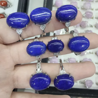 New Design Gemstone Jewelry Ring Handmade Natural Stone Lapis Lazuli Crystal Rings For Women