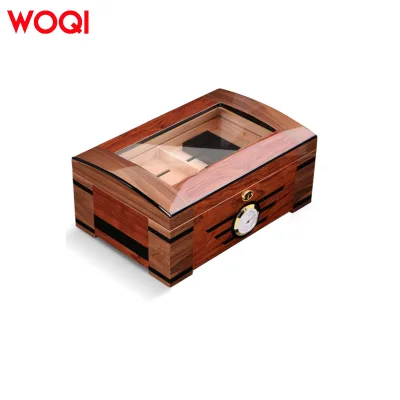 WOQI Quality Glass Top Handcrafted Cigar Humidor Moisturizing Double Layer Spanish Cedar Wooden Desktop Cigar Humidor Box