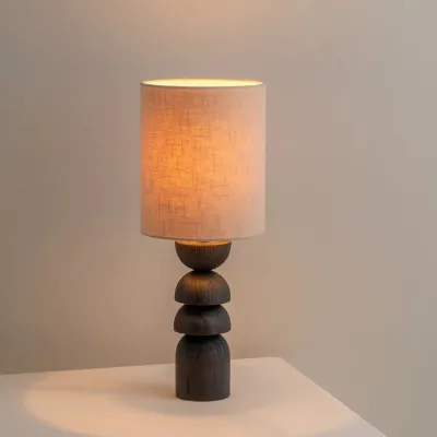 Vintage Geometric Stacked Pillar Floor Lamp & Table Lamp Combo Home Hotel Decor Indoor Reading Light Fabric Shade