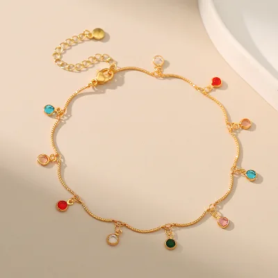 Women's European American-style Copper-plated 18K Gold Colorful Zircon Geometric Pattern Ethnic-inspired Adjustable Fashion Gift