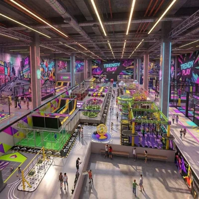 Mega Indoor Adventure & Sports Complex Integrated High-Rope Course Trampoline Park & Multi-Zone Family Entertainment Center