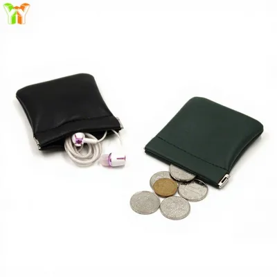 Women's PU Squeeze Coin Purse Black Portable Small Makeup Bag Storage Waterproof Travel Cosmetics Jewelry Case Headphones Holder