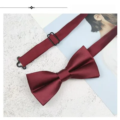 Custom Solid Color Bowtie Silky Polyester Fabric 12*6cm Adjustable Hand Sewn for Business Wedding School Uniform Anniversary
