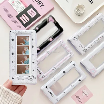 Korean Style Cute Star Mini Pvc Photo Album Card Pack Hollow Out 4cut Striped Shaped Card Pvc Photo Album for Instax