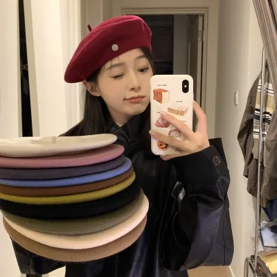 Elegant Retro Wool Hat Women's French Artist Style Party Skiing Girl Retro Solid Color Warm Knit Winter Beret