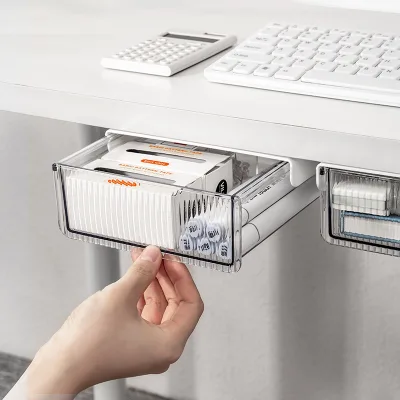 Slide Out Large Storage Desktop Pencil Tray Table Hidden Organizer Self-adhesive Under Desk Drawer for Office Home School