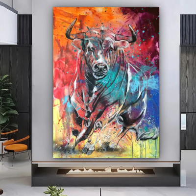 Modern Abstract Art Graffiti Bull Wall Art Home Living Room Decor Animal Picture Prints Canvas Painting