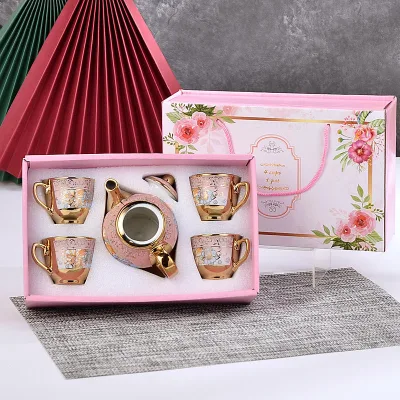 Custom Gift Box 5-Piece Arabic Turkey Porcelain Coffee & Tea Set with 240ml Pot 80ml Cups Eco-Friendly for Home Hotel Office Use