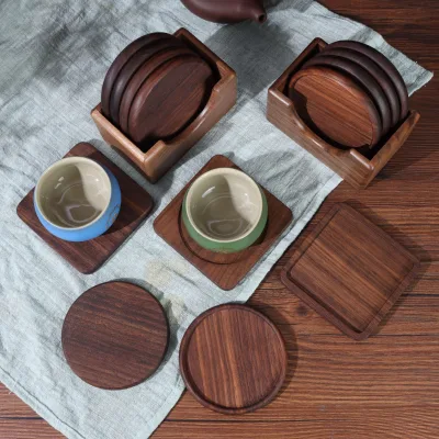 Mahogany Annatto Acacia Solid Wood Bamboo Insulation Pad Black Walnut Round square Kung Fu Tea Cup Mat Wooden coaster