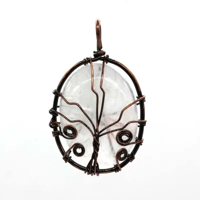 DIY Handmade Copper Wire Wrapped Tree of Life Clear Quartz Gemstone Healing Crystal Pendant Stones and Crystals