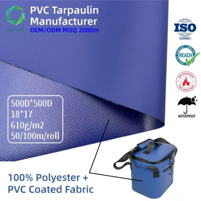 Tarpaulin Custom Waterproof Easy to Clea 500D*500D 610gsm Blue PVC Tarpaulin for Food Delivery Bags