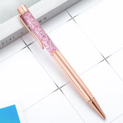Floating Golden Flakes Metal Crystal Ball Pen with Glitter and Gold Foil Metal Ball Pen