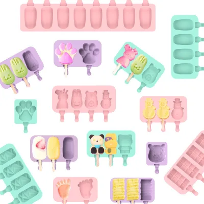 Ready-to-Ship DIY Cartoon Ice Cream Popsicle Mold 3-Compartment Food-Grade Silicone Lid 50ml Capacity Flexible Easy