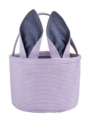 Free Shipping Seersucker Easter Bunny Pattern Baskets Toy Storage Container Buckets Wholesale Monogram Handles Rabbit Handbag