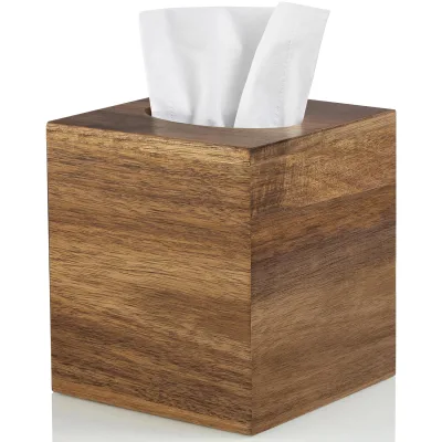 Tissue Box Cover Square - Acacia Wood Tissue Box Holder for Tabletop Night Stands Office Decorative Facial Cube Tissue Box Cover
