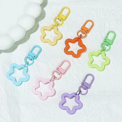 Plastic Resin Macaron Hollow-Out Five-Pointed Star Keychain Pendant Cute Colorful DIY Bag Headphone Cover Charm Accessories