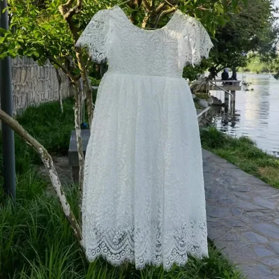 Summer Modest Wedding Dress Lace Fashion Backless Vest Flower Girls Dresses