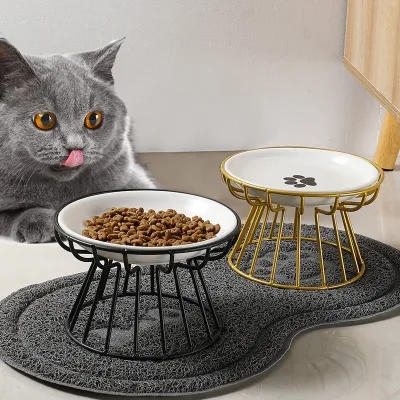 Wholesale Fashion Custom Elevated cat Bowl Ceramic Pet Bowl with Iron Shelf