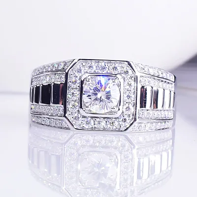 Simulated Moissanite Ring Fashion Trend Sterling Silver Inlaid Diamond Ring