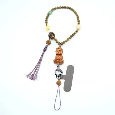High-end Lucky Handmade Woven Cellphone Pendant Keychain Buddha Figurine Pendant With Beads Strings