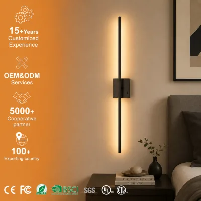 Battery-powered LED Dimmable Nordic Style Wall Lamp with Remote Control Wireless Light Long Strip Light for Living Room Bedroom