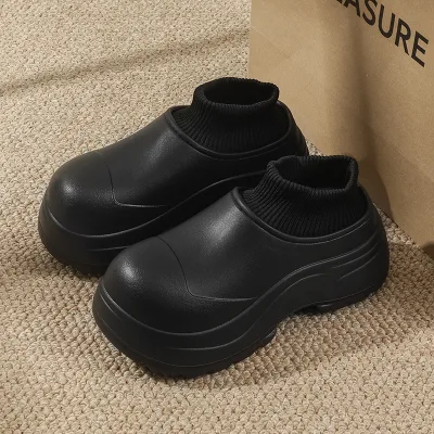 Women's Winter Warm House Slippers Short Boots with Fleece Platform Chunky Heel Waterproof Slip-on Work Chef Shoes Size 36-41