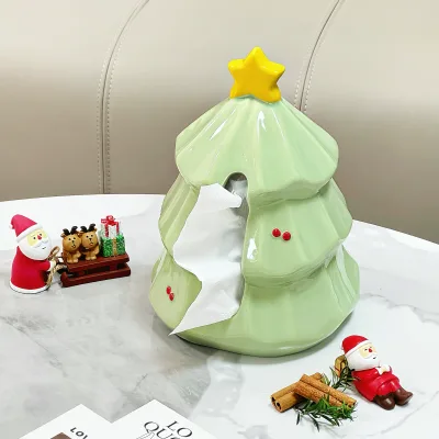 Ceramic Tissue Box Holder , Christmas Tree Shape Tissue Box ,Desktop Paper Box for Christmas