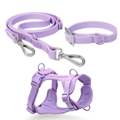 Manufacturer TPU Waterproof Adjustable Solid Color Custom Classic Cute Pet Dog Harness Collar and Leash Set