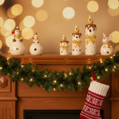 Christmas Ceramic Ornaments Wood Cross-Border New Products Elegant Snowman Elk Desktop Decoration Lights Gifts