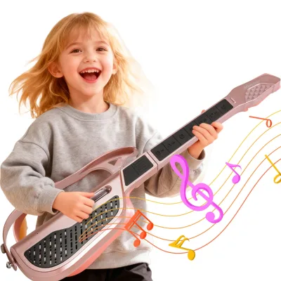 Wholesale Multifunction Kids Handheld Electric Foldable Stringless Guitar Musical Instrument Educational Sets Toys with Light