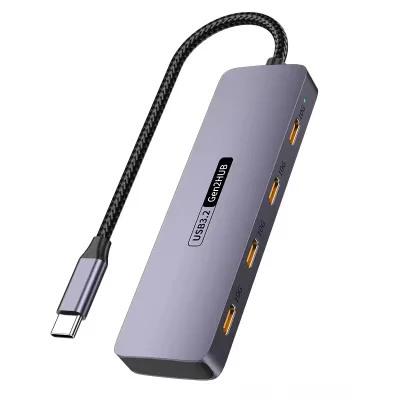 USB C 3.2 Gen2 Hub 4 Ports 10Gbps Type C Splitter Aluminum Shell Multiport USB Hub for Notebook External SSD Hard Drive